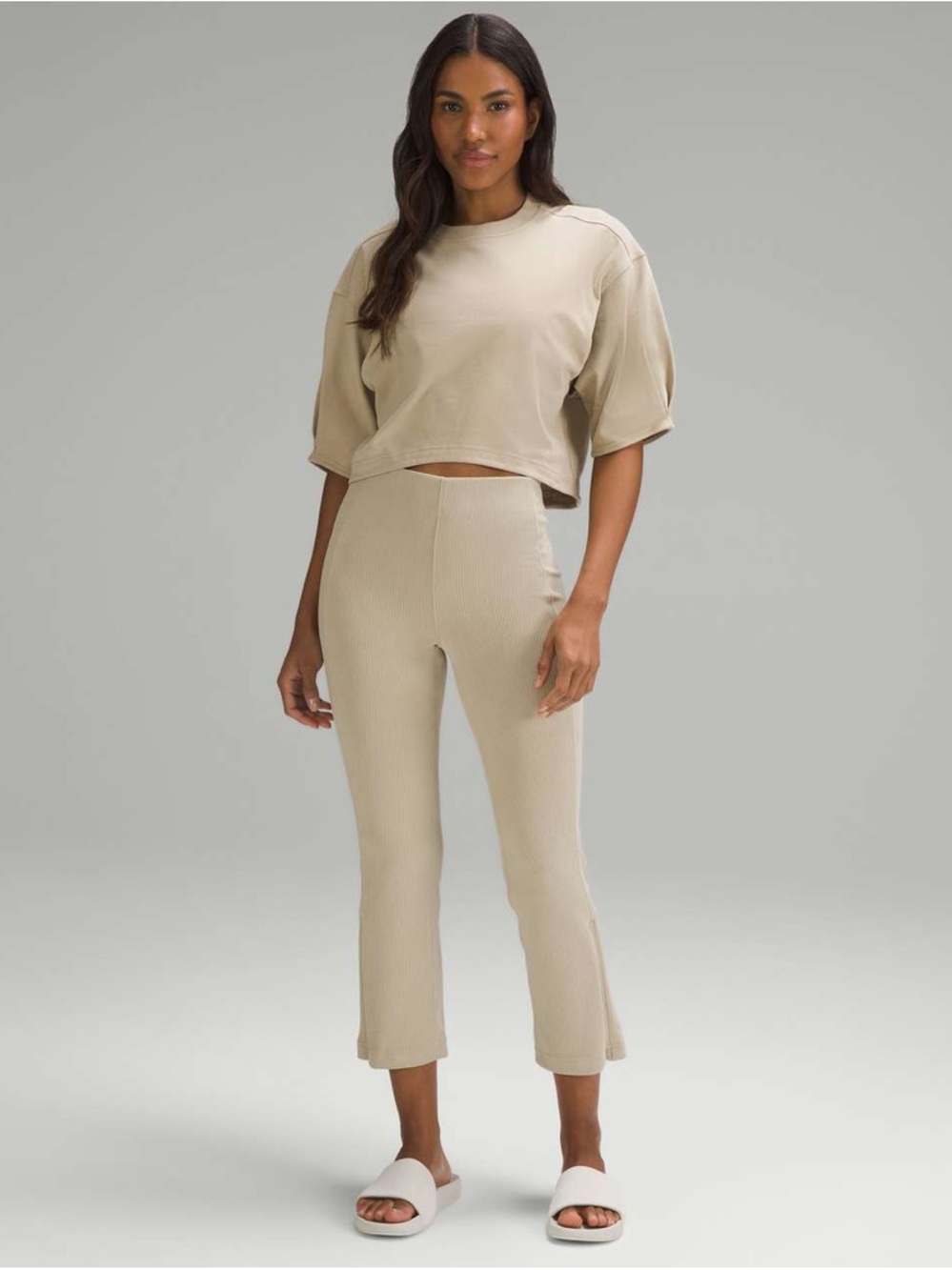 Lululemon Ribbed Softstreme Zip-Leg High-Rise Cropped Pants 25” Size 4 Athletic